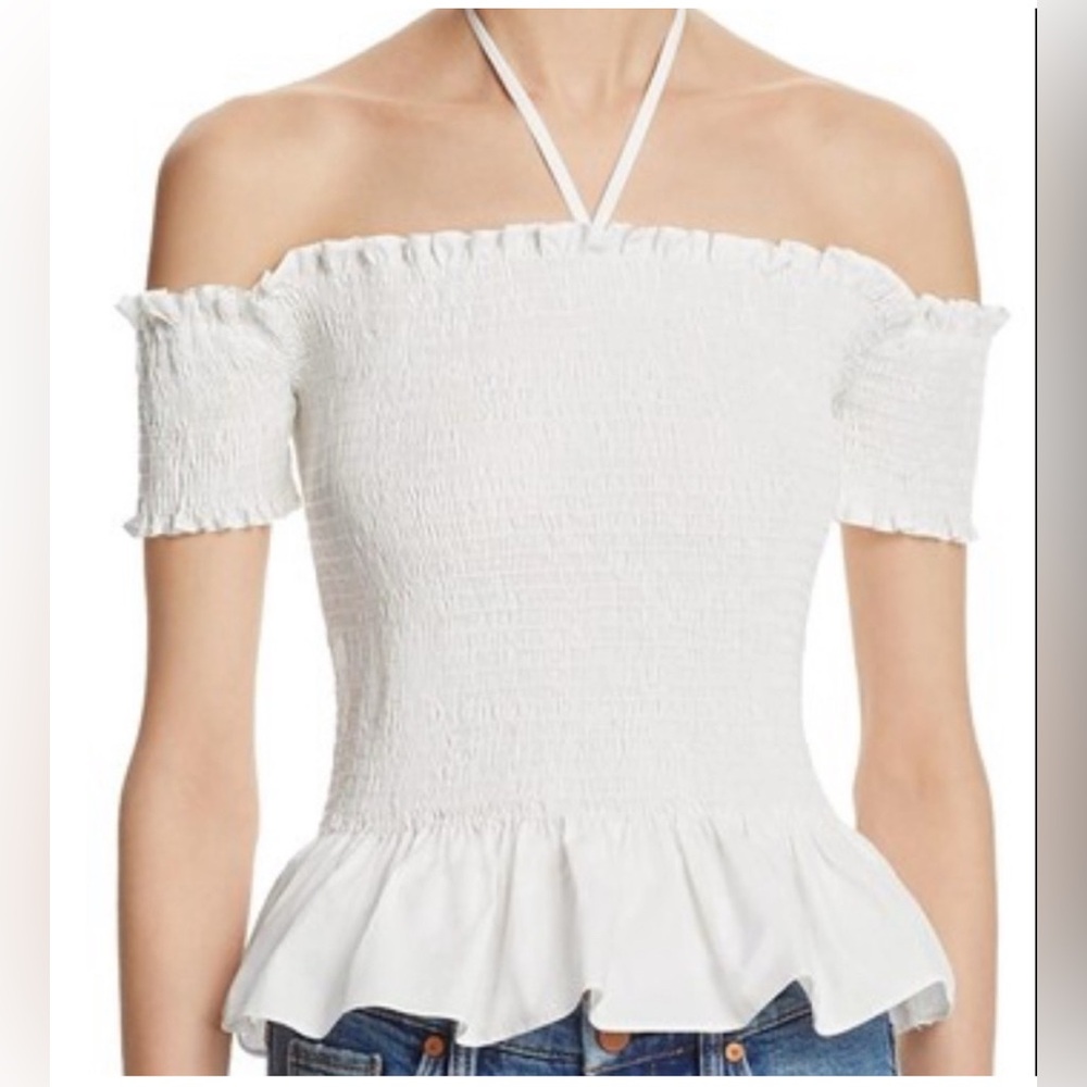 Rebecca Taylor Off the shoulder smocked peplum pop top